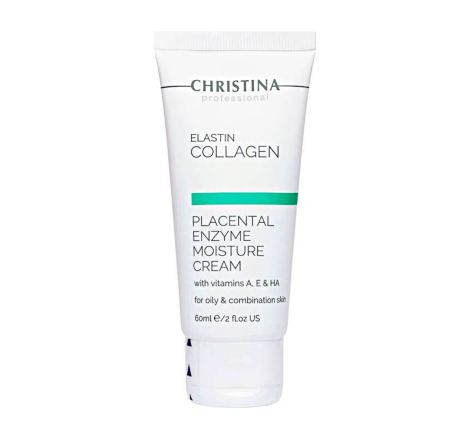 Зволожуючий крем для жирної шкіри обличчя Elastin Collagen Placental Enzyme Moisture Cream with Vit.A, E & HA Сhristina, 60 мл 780 фото